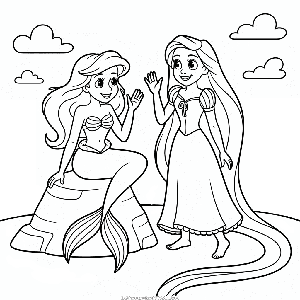 Ariel ve Rapunzel Boyama Sayfası