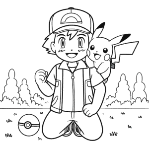 Ash ve Pikachu Boyama Sayfası
