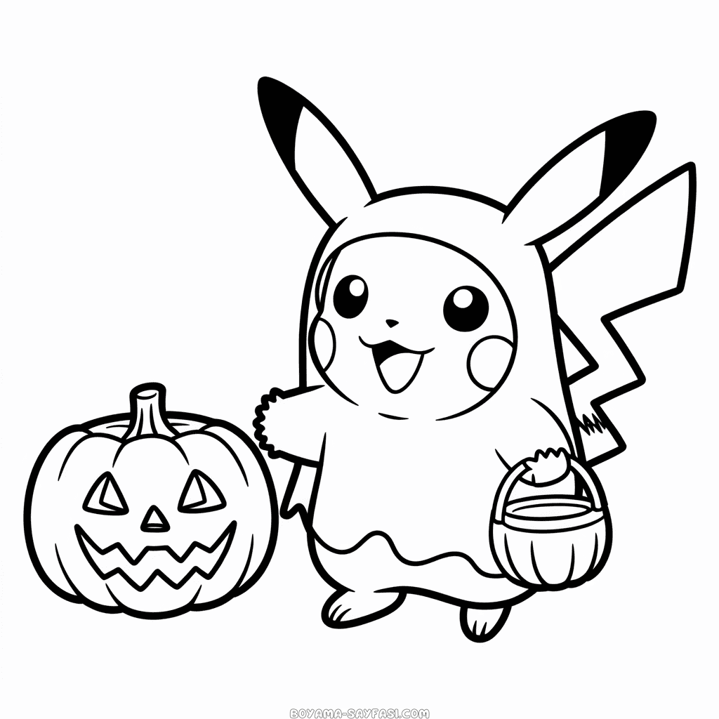 Cadılar Bayramı Pikachu Boyama Sayfası