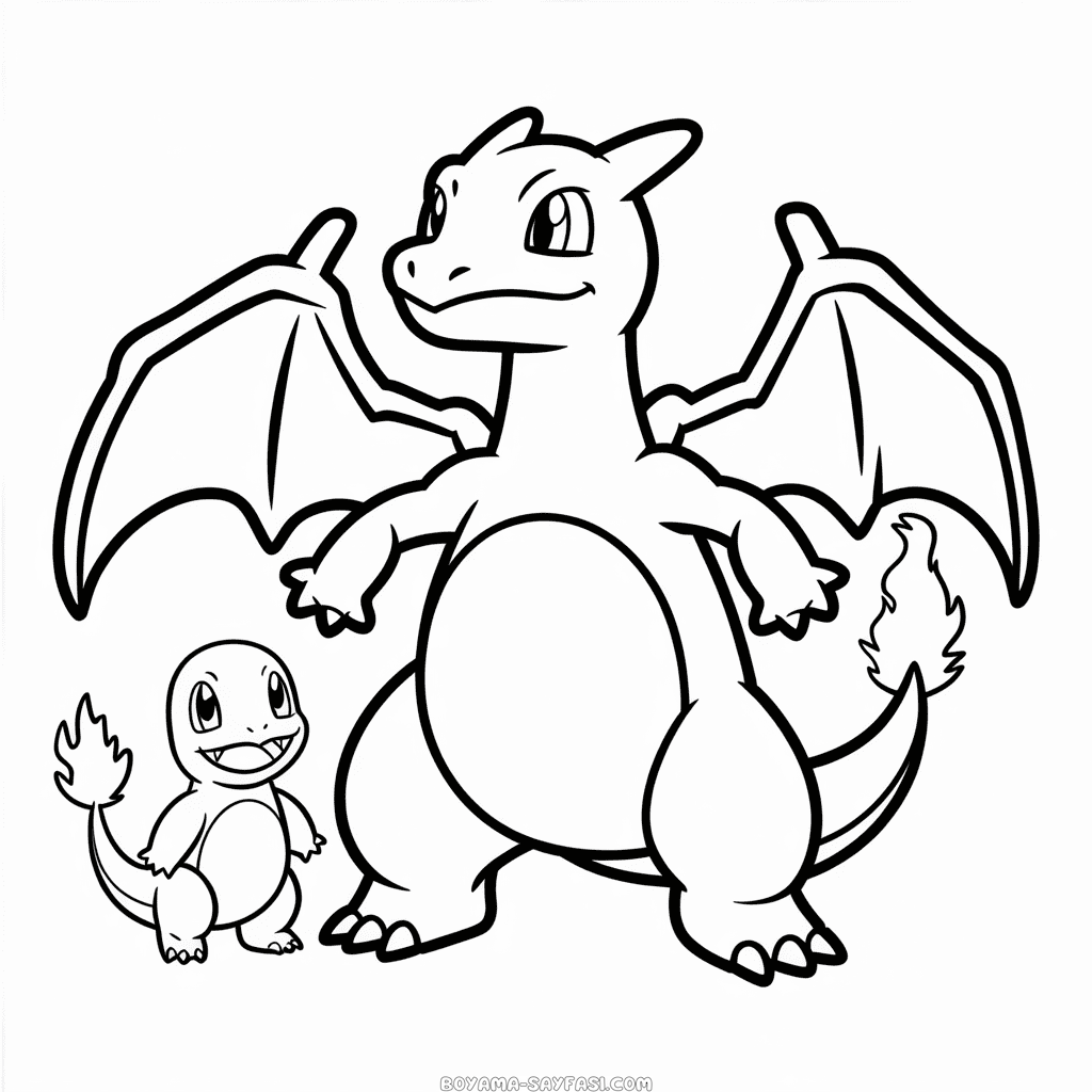 Charizard ve Charmander Boyama Sayfası
