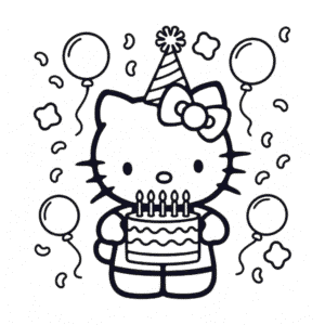 Hello Kitty Mutlu Yıldönümü Boyama Sayfası