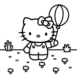 Hello Kitty'nin Balon Tuttuğu Boyama Sayfası