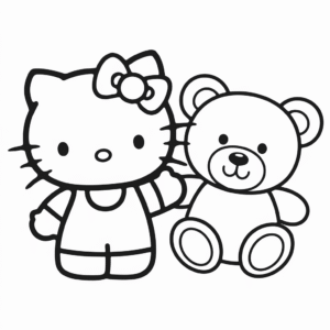 Hello Kitty ve Teddy Ayı Boyama Sayfası