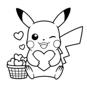Pikachu ve Kalpler Boyama Sayfası