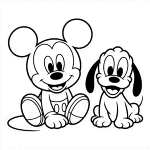 Bebek Mickey ve Pluto Boyama Sayfası