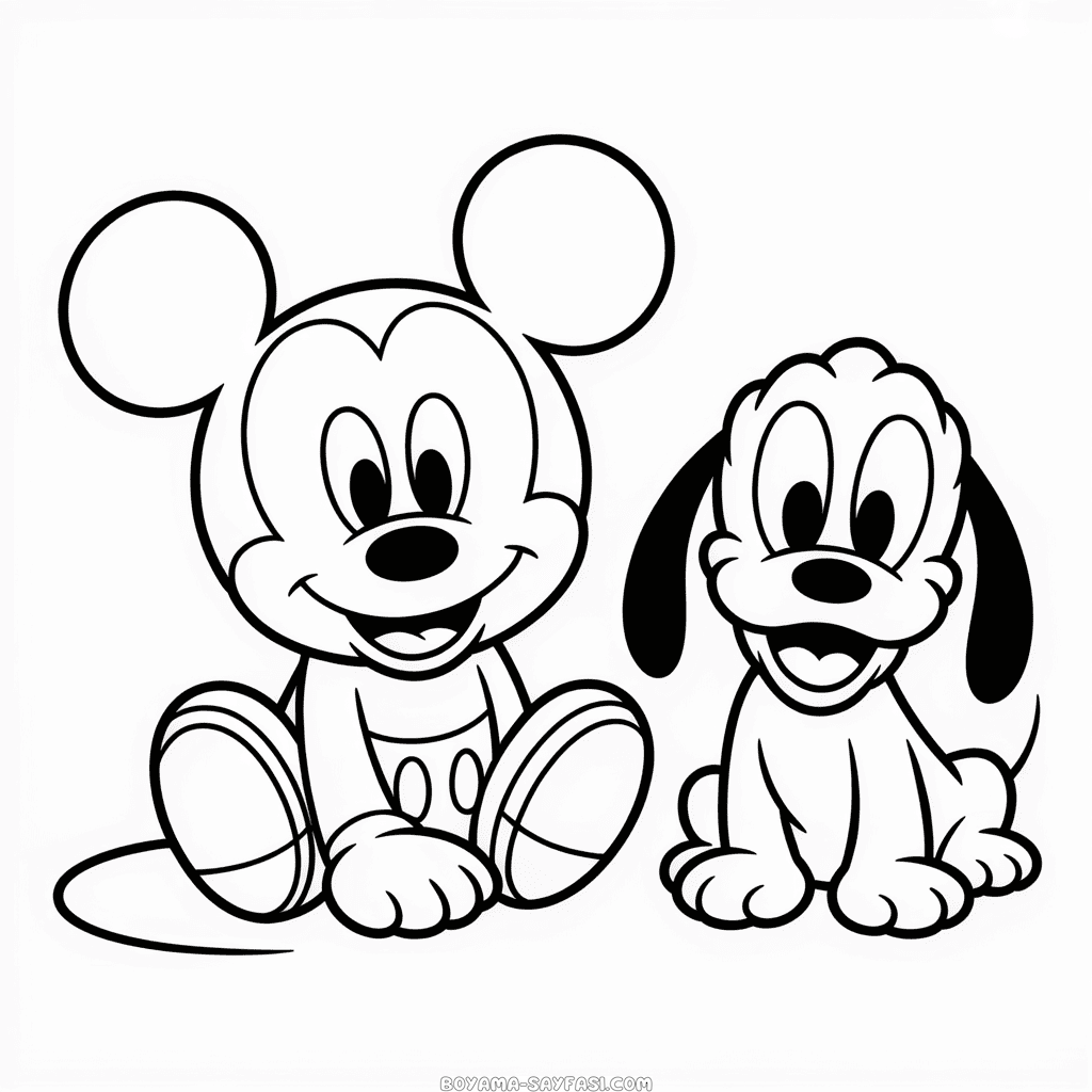 Bebek Mickey ve Pluto Boyama Sayfası