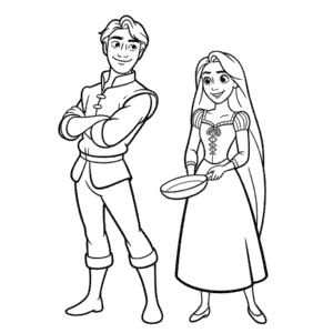 Flynn Rider ve Rapunzel Boyama Sayfası