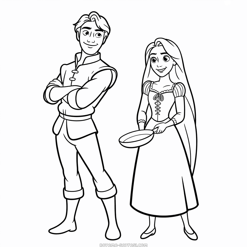 Flynn Rider ve Rapunzel Boyama Sayfası