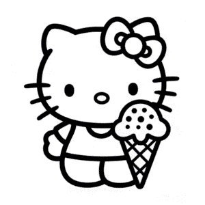 Hello Kitty ve Dondurma Boyama Sayfası