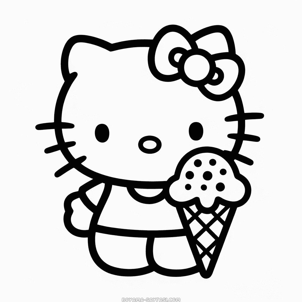 Hello Kitty ve Dondurma Boyama Sayfası