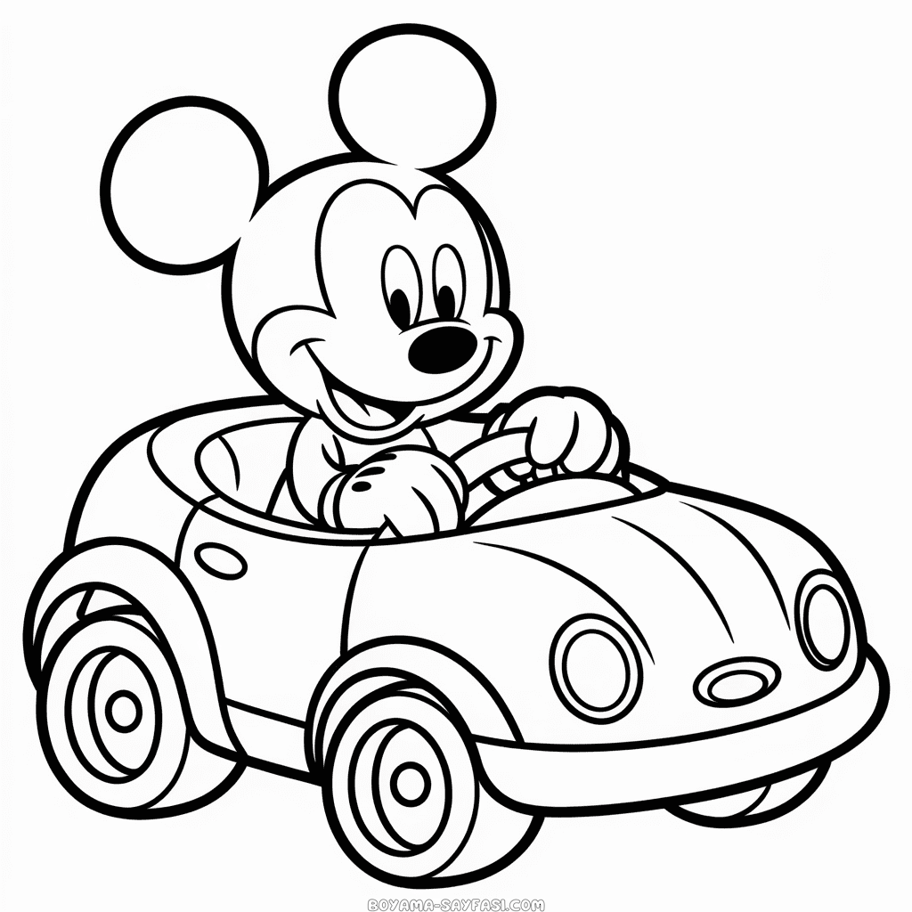 Mickey Mouse Arabada Boyama Sayfası