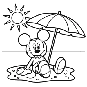 Mickey Mouse Plajda Boyama Sayfası