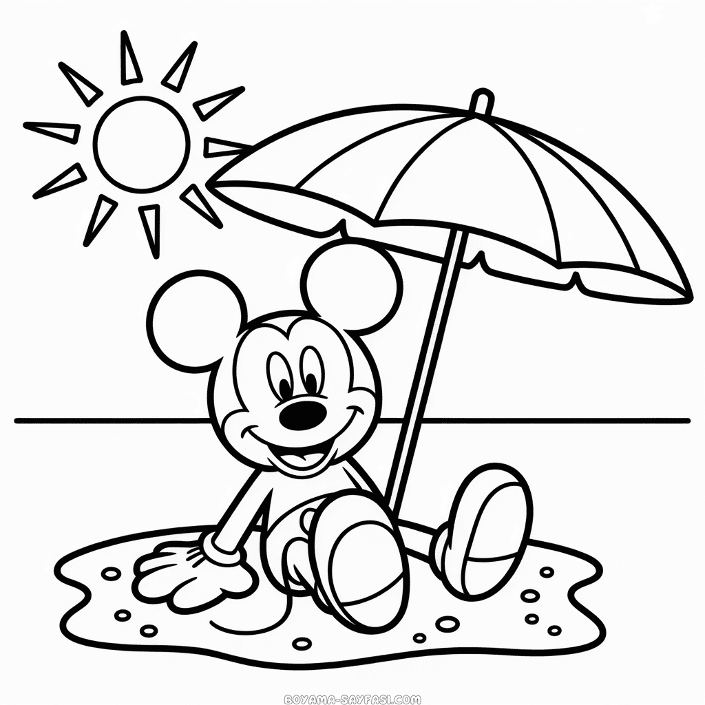 Mickey Mouse Plajda Boyama Sayfası