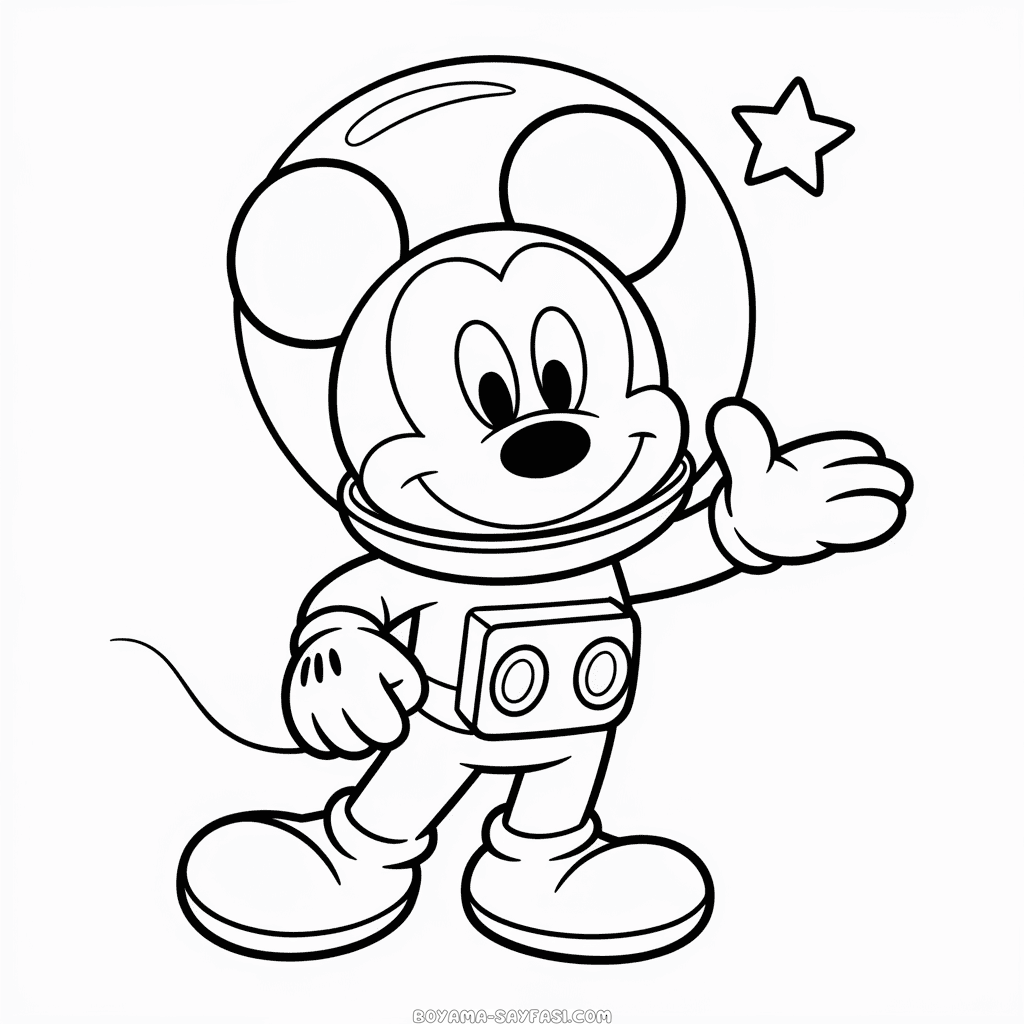 Mickey Mouse Uzay Macerası Boyama Sayfası