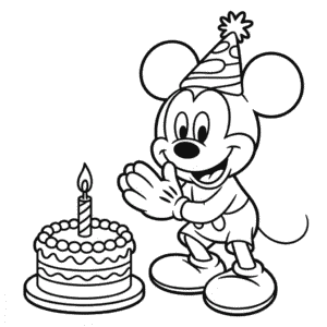 Mickey Mouse ve Doğum Günü Pastası Boyama Sayfası