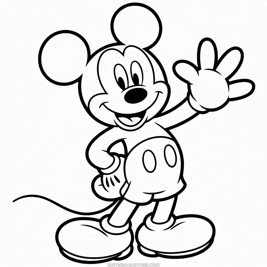 Siyah ve Beyaz Mickey Mouse Boyama Sayfası