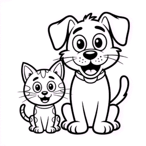 Çizgi Film Kedi ve Köpek Boyama Sayfası
