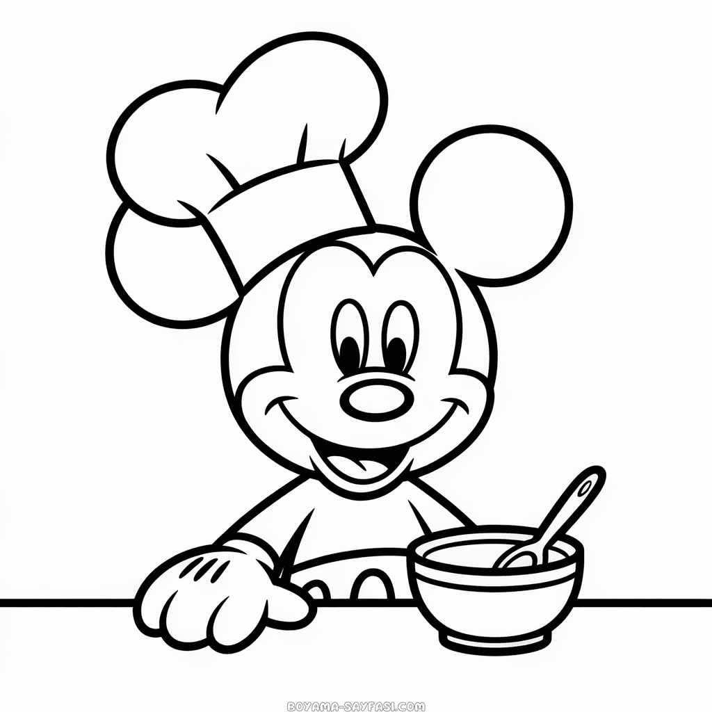 Mickey Mouse Yemek Pişiriyor Boyama Sayfası