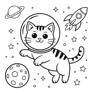 Astronot Kedi Boyama Sayfası