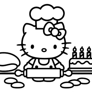 Hello Kitty'nin Pişirme Serüveni Boyama Sayfası