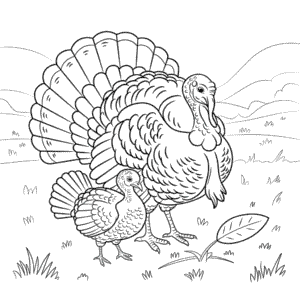 Yetişkin Türkiye ve bebek Türkiye Boyama Sayfası