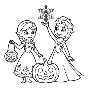 Anna ve Elsa'nın Cadılar Bayramı Boyama Sayfası