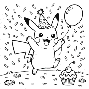 Doğum Günün Kutlu Olsun Pikachu Boyama Sayfası