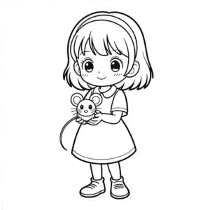 Fare Tutuyoruz Anime Kızı Boyama Sayfası