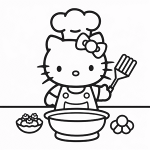 Hello Kitty Şef Pişiriyor Boyama Sayfası