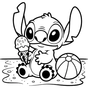 Stitch Dondurma Yiyor Boyama Sayfası