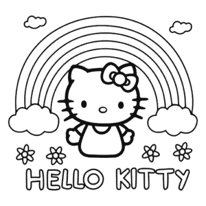 Merhaba Kitty ve Gökkuşağı Boyama Sayfası